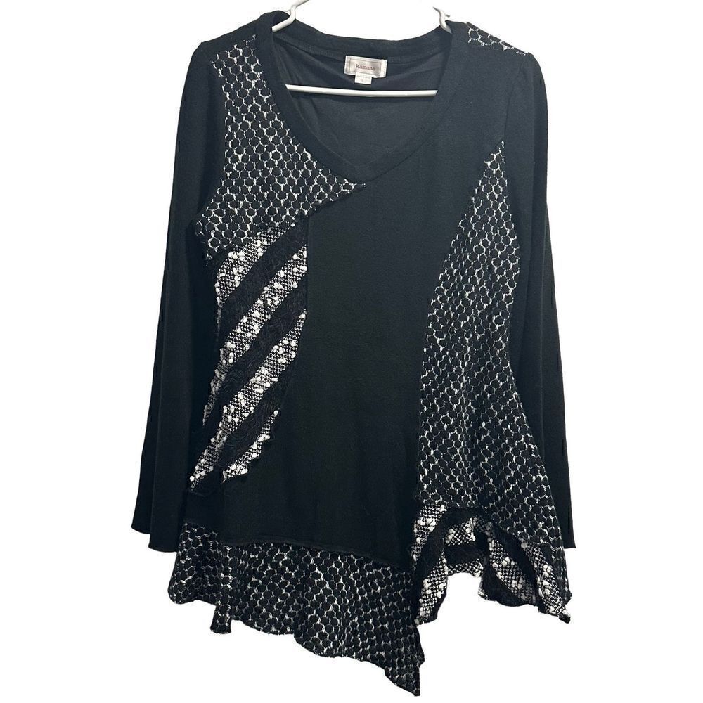 Women's Black and White Kamana Size Small Asymmetric Art To Wear Blouse